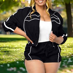 Women's 2 Piece Workout Set Waterproof Breathable Windproof Stand Collar <b>Zip</b> Jacket Jogger Shorts Gym Lounge Tracksuit Autumn - Product Image 4