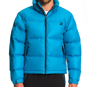 Chaqueta Acolchada Azul para Hombre, Cuello Alto, Cierre de Cremallera, Resistente al Viento, Rellena de Plumón, Abrigo Casual de Invierno, Largo Regular - Product Image 4