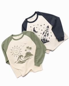 เสื้อยืดแขนยาวทรงแร็กแลนผ้าวาฟเฟิลสำหรับผู้ชาย แต่งขอบตัดกัน พิมพ์ลายการ์ตูน สไตล์ลำลอง คอกลม - Product Image 1