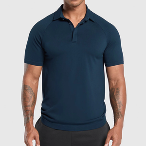 Men Solid Color Knitted Short Sleeve Polo Shirt Breathable Casual Golf Wear <b>Navy</b> Blue Bulk Custom Golf Polo Shirts - Product Image 1