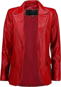 Wholesale High Quality Women's <b>Jackets</b> Red <b>Leather</b> <b>Blazer</b> Women OEM Genuine <b>Leather</b> Casual Coat Long Sleeves Custom Logo Colors - Product Image 2