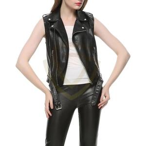 Chaleco de Cuero Genuino para Mujer, Transpirable, Ecológico, con Cierre de Cremallera, para Motocicleta - Product Image 4