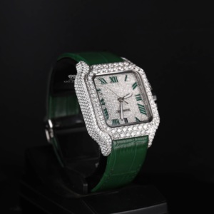 นาฬิกาข้อมือผู้ชายแบบอัตโนมัติ สายสีเขียว ตัวเรือนสแตนเลสสตีล หน้าปัดทรงสี่เหลี่ยมแบบโรมัน ประดับเพชรโมอิสซาไนต์เต็มหน้าปัด - Product Image 3