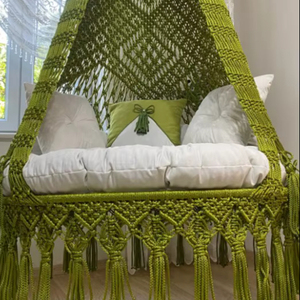 Columpio doble de macramé verde para patio, columpio de patio, columpio de macramé, macramé colgante - Product Image 1