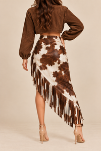Women’s High Waist <b>Cow</b> <b>Print</b> Asymmetric Layered <b>Skirt</b> With Adjustable Tie Belt Western Fashion Style - Product Image 5