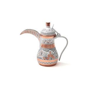 Elaborate metal Dallah with embossed floral motifs and a curved spout, at wholesale prices, perfect for vintage lovers. - Product Image 3