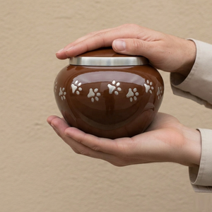 Urna Funeraria Premium de Metal Marrón con Huellas de Patas, Modelo New Odyssey, Elegante, Duradera y con Tapa Segura, Recuerdo Conmemorativo para Cenizas de Perros y Gatos - Product Image 2