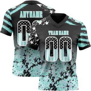 เสื้อฟุตบอลอเมริกันแบบกำหนดเอง คอวี แขนสั้น พิมพ์ลายพรางสีเขียวดำ ระบายเหงื่อได้ดี ทรงหลวม สกรีนชื่อทีมด้านหน้า - Product Image 6