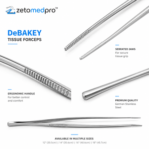 Pinzas para tejidos DeBAKEY, ancho de mandíbula 2mm o 3mm, instrumento quirúrgico vascular atraumático ZETOMEDPRO - Product Image 2