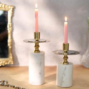 Brass Natural <b>Tall</b> <b>Candlestick</b> Holder Set Resin Marble Base Heat Resistant Handmade for Christmas Valentine's Day Home - Product Image 5