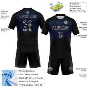 Conjuntos de Voleibol Cómodos en Oferta, Nuevo Diseño de Camiseta de Manga Corta con Pantalones Cortos, Conjunto de Camiseta de Fútbol Negra y Azul Rey - Product Image 3