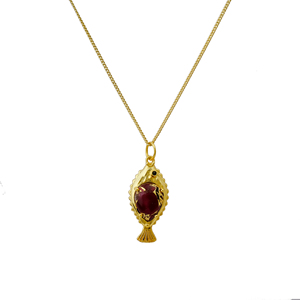 Colgante de pez tallado a mano con rubí natural de Mohave, collar chapado en oro, joyería bohemia con dije de animal, regalo para ella. - Product Image 2