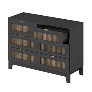 Armoire de rangement noire à 6 tiroirs en bois de style ferme rustique avec poignées en métal pour chambre à coucher - Product Image 6