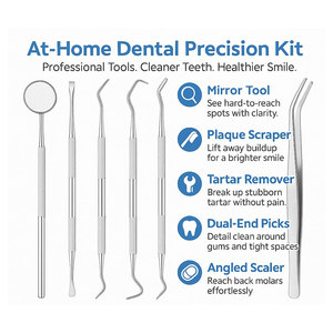 Dental Kit Tools 6 Piece Stainless Steel Dental Hygiene Kit Tooth <b>Scraper</b> Plaque Remover Dental Picks and Teeth <b>Cleaning</b> - Product Image 3