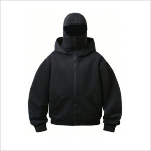 Sweat à capuche court et ample pour homme, avec logo brodé personnalisé en strass sur le devant, en coton, style streetwear vintage, zippé, écoresponsable, grandes tailles, OEM ODM - Product Image 1