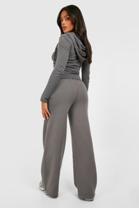 Women Mint Green Hooded Crop Top & Cargo Jogger Pants <b>Tracksuit</b> Set Full Sleeve Solid Color Casual Autumn Wear Breathable Cotton - Product Image 4
