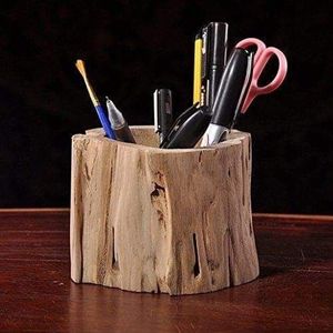 Organisateur de rangement pour stylos en bois sophistiqué, support de bureau en bois pour artistes et étudiants, support à stylos en bois fin pour la décoration de l'espace de travail - Product Image 1