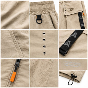 <b>trunk</b> streetwear shorts <b>Men</b>’s Y2K Crinkle Cargo Shorts Sand Beige Oversized Nylon Utility Streetwear Shorts - Product Image 6