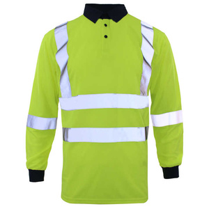 Chemise de travail haute visibilité réfléchissante pour homme, manches courtes, jaune orange avec bas bleu marine et bandes argentées - Product Image 2
