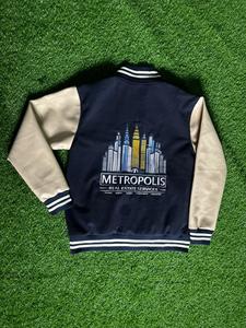Custom Unisex Coated Varsity <b>Jacket</b> Oversized <b>Baseball</b> with Stand Collar Contrast Sleeves OEM ODM Winter Streetwear - Product Image 5
