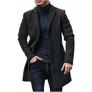 ARTISAN IMPEX <b>Men's</b> Fashion-Forward <b>Long</b> Sleeve Bamboo Fiber Overcoat Stand Collar Single Breasted Closure Muskrat Fur Trim-Fall - Product Image 4
