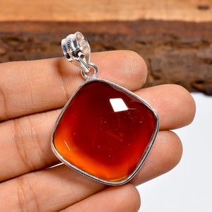 Collier pendentif en cornaline, argent sterling 925, pierre précieuse taille coussin, bijoux faits main, cadeau pour femme - Product Image 1