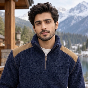 Classic Style Ideal For Cold Weather Travel <b>Walking</b> <b>Men</b> Sherpa <b>Fleece</b> Jacket Warm Sherpa Material Soft Comfortable Construction - Product Image 5