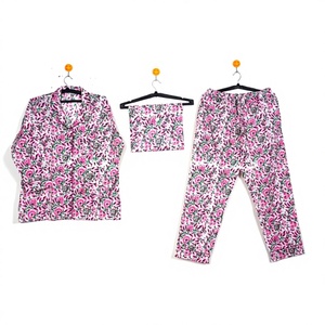 Conjunto de pijama informal para mujer con estampado floral de algodón indio, ropa de dormir cómoda, camisas, pantalones para novia, damas de honor, ropa de noche - Product Image 1