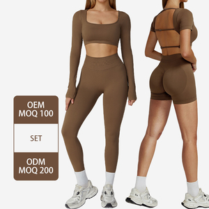 Customized Logo Women Seamless Yoga Set Hollow <b>Back</b> Yoga Top Fitness Sport Workout Clothes Active Wear High Waist Leggings Set - Product Image 3