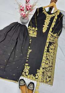 NUEVO DISEÑO ESPECIAL PARA EID, TRAJE DE 3 PIEZAS DE SEDA ROMANA CHINA CON BORDADO PESADO Y LENTEJUELAS, DE SECADO RÁPIDO PARA FIESTAS - Product Image 4