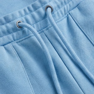 Conjunto de 2 Piezas para Mujer, Sudadera y Pantalones Cortos de Punto Azul Sólido, Cuello Redondo, Corte Holgado, Estilo Casual, Largo por Encima de la Rodilla, Primavera Verano - Product Image 5