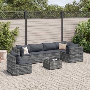 Set da salotto in Poly Rattan grigio 7 pezzi con cuscini eleganti mobili da esterno - Product Image 1