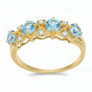 แหวนแต่งงานทองโบราณประดับอะความารีน 4 เม็ดแบบฝังหนามเตย พร้อมเพชรเลี้ยงในห้องปฏิบัติการสำหรับผู้หญิง จัดส่งแบบดรอปชิปปิ้ง - Product Image 2