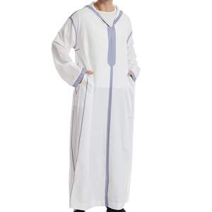 Túnica Blanca Ligera con Cuello en V para Hombre, Thobe Musulmán de Manga Larga, Kandura Árabe, Dishdasha Informal, Jubba Islámica, Ropa de Oración - Product Image 3