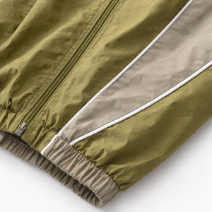 Ensembles coupe-vent personnalisés imperméables à capuche avec fermeture éclair, couleur vert olive, blocs de couleur - Product Image 6