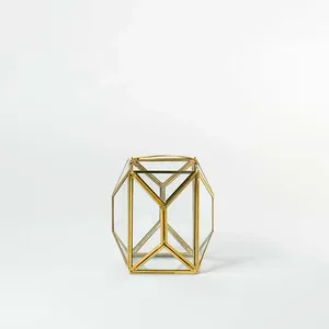 Decorative Black Iron Candle Holder Handmade for Modern Bedroom DecorationGeometric <b>Brass</b> <b>Lantern</b> Glass Candle Holder Home Decor - Product Image 2