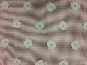 Factory Direct Pink & White Gingham Check 3D Floral Applique Fabric – Premium Cotton Base with Raised White Sunburst Embroidery - Product Image 4