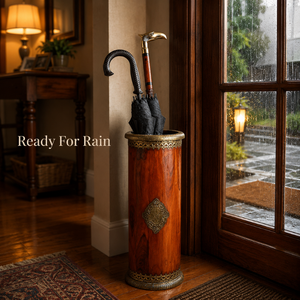Porte-parapluie décoratif en bois et laiton fait main, support de parapluie de luxe pour entrée, rangement de cannes, décoration pour la maison, le bureau ou l'hôtel - Product Image 3