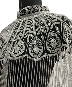 Hot Drop Design Winter Breathable Silver Shiny Handmade Handbeaded Tassel Poncho Cape Vintage Partywear Club Women's Best Outfit - Product Image 2