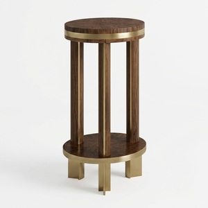Elegance Premium <b>Round</b> Wooden <b>Side</b> <b>Table</b> with Brass Finish Accents Contemporary Design for Living Room Home Furniture - Product Image 1