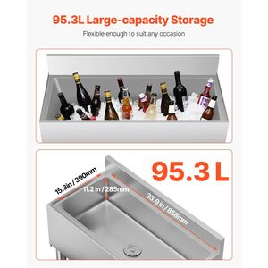 Contenitore per Ghiaccio Commerciale in Acciaio Inox da 95,3 L con Coperchio Scorrevole e Portabottiglie 35,9 X 19 X 37 Pollici - Product Image 2