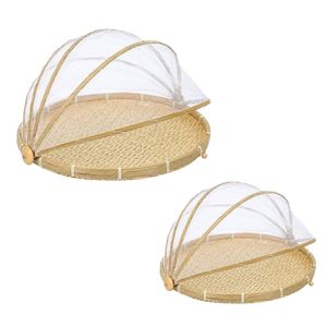 Natural Woven Bamboo Food <b>Tray</b> with Mesh Cover for Outdoor Drying and Kitchen Storage - Product Image 1