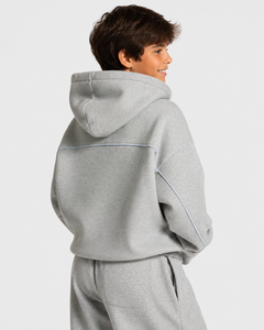 Sweat à capuche décontracté surdimensionné gris argenté contrastant pour garçon, en molleton premium, pull à capuche pour enfant - Product Image 2
