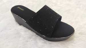 Women Black Rhinestone Wedge Sandals <b>Open</b> <b>Toe</b> Slip On Embellished <b>Platform</b> <b>Heels</b> Fashion Footwear for Party and Evening Wear - Product Image 4