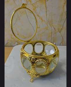 Luxury Gold Metal Brass Modern Jewelry <b>Box</b> Hinged <b>Lid</b> <b>Decorative</b> Trinket Organizer Ornate Candy Dish Wedding Diwali Housewarming - Product Image 4