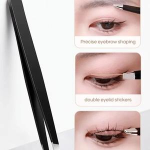 Stainless Steel Black Eyebrow <b>Tweezer</b> with Slant and Flat Point Beauty Tools for Eyebrows & <b>Ingrown</b> <b>Hair</b> Removal - Product Image 1
