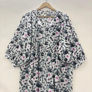 Vestido Casual Midi para Mujer, Tejido 100% Algodón, Liso, Manga Corta, Cintura Imperio, Estilo Babydoll, Cuello en V, Holgado, Funcional - Product Image 3