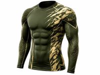 Kaos Olahraga Pria Lengan Panjang O-Neck Rash Guard dengan Logo Depan Cetak Sublimasi Ramah Lingkungan Cepat Kering Tanpa Jahitan Spandex Poliester.