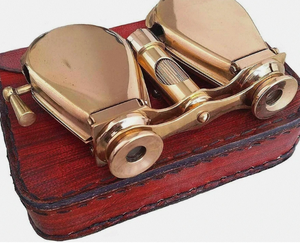 Vintage Brass Opera <b>Glasses</b> Nickel Plated Silver Finish With Leather <b>Case</b> Nautical Decor Gift - Product Image 3