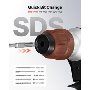 Trapano a percussione elettrico SDS-Plus professionale con cavo, per impieghi gravosi, con 3 punte (piatte/a scalpello) - Product Image 4